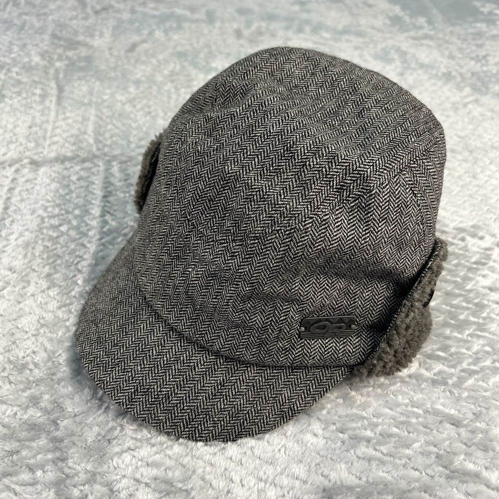 Outdoor Research Wool Blend Herringbone Ear Flap Trapper Hat Gray M
